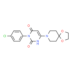 ChemSpider 2D Image | 3-(4-Chlorophenyl)-6-(1,4-dioxa-8-azaspiro[4.5]dec-8-yl)-2,4(1H,3H)-pyrimidinedione | C17H18ClN3O4