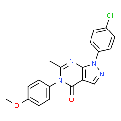 ChemSpider 2D Image | 1-(4-Chlorophenyl)-5-(4-methoxyphenyl)-6-methyl-1,5-dihydro-4H-pyrazolo[3,4-d]pyrimidin-4-one | C19H15ClN4O2