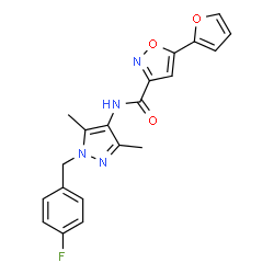 ChemSpider 2D Image | N-[1-(4-Fluorobenzyl)-3,5-dimethyl-1H-pyrazol-4-yl]-5-(2-furyl)-1,2-oxazole-3-carboxamide | C20H17FN4O3