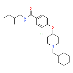 ChemSpider 2D Image | 3-Chloro-4-{[1-(cyclohexylmethyl)-4-piperidinyl]oxy}-N-(2-methylbutyl)benzamide | C24H37ClN2O2