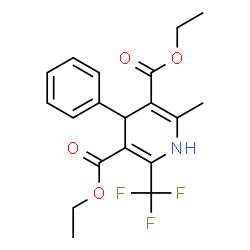 ChemSpider 2D Image | Diethyl 2-methyl-4-phenyl-6-(trifluoromethyl)-1,4-dihydro-3,5-pyridinedicarboxylate | C19H20F3NO4