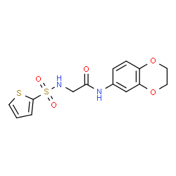 ChemSpider 2D Image | N-(2,3-Dihydro-1,4-benzodioxin-6-yl)-N~2~-(2-thienylsulfonyl)glycinamide | C14H14N2O5S2