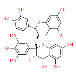ChemSpider 2D Image | (2S,3S,4S)-2-{[(2S,3R)-2-(3,4-Dihydroxyphenyl)-5,7-dihydroxy-3,4-dihydro-2H-chromen-3-yl]oxy}-2-(3,4,5-trihydroxyphenyl)-3,4,5,7-chromanetetrol | C30H26O14