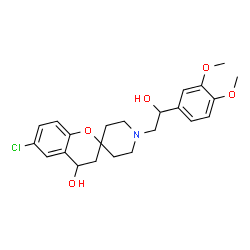 ChemSpider 2D Image | 6-Chloro-1'-[2-(3,4-dimethoxyphenyl)-2-hydroxyethyl]-3,4-dihydrospiro[chromene-2,4'-piperidin]-4-ol | C23H28ClNO5