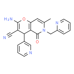 ChemSpider 2D Image | 2-Amino-7-methyl-5-oxo-4-(3-pyridinyl)-6-(2-pyridinylmethyl)-5,6-dihydro-4H-pyrano[3,2-c]pyridine-3-carbonitrile | C21H17N5O2