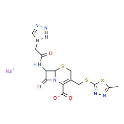 ChemSpider 2D Image | Sodium 3-{[(5-methyl-1,3,4-thiadiazol-2-yl)sulfanyl]methyl}-8-oxo-7-[(1H-tetrazol-1-ylacetyl)amino]-5-thia-1-azabicyclo[4.2.0]oct-2-ene-2-carboxylate | C14H13N8NaO4S3