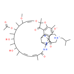 ChemSpider 2D Image | (9Z,19Z,21Z)-13-Acetoxy-15,17-dihydroxy-1'-isobutyl-11-methoxy-3,7,12,14,16,18,22-heptamethyl-6,23,32-trioxospiro[8,33-dioxa-24,27,29-triazapentacyclo[23.6.1.1~4,7~.0~5,31~.0~26,30~]tritriaconta-1(31)
,2,4,9,19,21,25,29-octaene-28,4'-piperidinium]-2-olate | C46H62N4O11