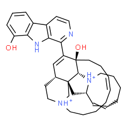 ChemSpider 2D Image | (1R,2S,4S,5Z,11S,12R,13R,16Z)-13-Hydroxy-26-(8-hydroxy-9H-beta-carbolin-1-yl)-11,22-diazoniapentacyclo[11.11.2.1~2,22~.0~2,12~.0~4,11~]heptacosa-5,16,25-triene | C36H46N4O2