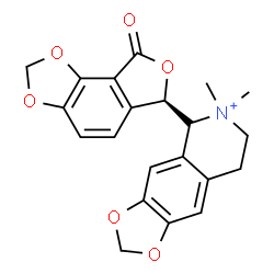 ChemSpider 2D Image | (5R)-6,6-Dimethyl-5-[(6R)-8-oxo-6,8-dihydrofuro[3,4-e][1,3]benzodioxol-6-yl]-5,6,7,8-tetrahydro[1,3]dioxolo[4,5-g]isoquinolin-6-ium | C21H20NO6