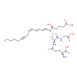 ChemSpider 2D Image | L-gamma-Glutamyl-S-[(4S,5R,6E,8E,10Z)-1-carboxy-4-hydroxy-6,8,10-nonadecatrien-13-yn-5-yl]-L-cysteinylglycine | C30H45N3O9S