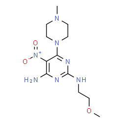ChemSpider 2D Image | N~2~-(2-Methoxyethyl)-6-(4-methyl-1-piperazinyl)-5-nitro-2,4-pyrimidinediamine | C12H21N7O3
