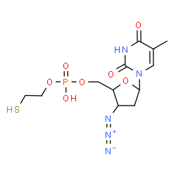 ChemSpider 2D Image | 1-{3-Azido-2,3-dideoxy-5-O-[hydroxy(2-sulfanylethoxy)phosphoryl]pentofuranosyl}-5-methyl-2,4(1H,3H)-pyrimidinedione | C12H18N5O7PS