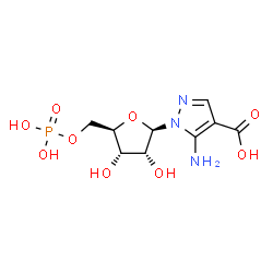 ChemSpider 2D Image | 5-Amino-1-(5-O-phosphono-beta-D-ribofuranosyl)-1H-pyrazole-4-carboxylic acid | C9H14N3O9P