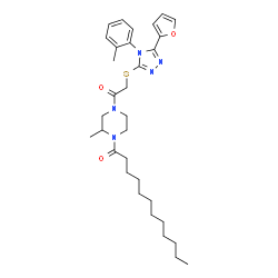 ChemSpider 2D Image | 1-[4-({[5-(2-Furyl)-4-(2-methylphenyl)-4H-1,2,4-triazol-3-yl]sulfanyl}acetyl)-2-methyl-1-piperazinyl]-1-dodecanone | C32H45N5O3S