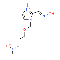 ChemSpider 2D Image | 2-[(E)-(Hydroxyimino)methyl]-3-methyl-1-[(3-nitropropoxy)methyl]-1H-imidazol-3-ium | C9H15N4O4