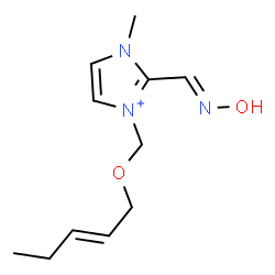 ChemSpider 2D Image | 2-[(E)-(Hydroxyimino)methyl]-1-methyl-3-{[(2E)-2-penten-1-yloxy]methyl}-1H-imidazol-3-ium | C11H18N3O2