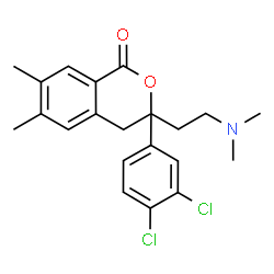ChemSpider 2D Image | 3-(3,4-Dichlorophenyl)-3-[2-(dimethylamino)ethyl]-6,7-dimethyl-3,4-dihydro-1H-isochromen-1-one | C21H23Cl2NO2