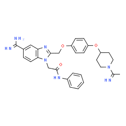 ChemSpider 2D Image | 2-[5-Carbamimidoyl-2-({4-[(1-ethanimidoyl-4-piperidinyl)oxy]phenoxy}methyl)-1H-benzimidazol-1-yl]-N-phenylacetamide | C30H33N7O3
