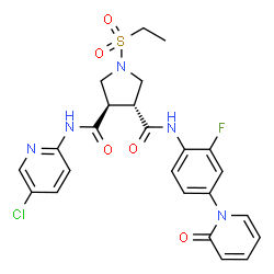ChemSpider 2D Image | (3R,4R)-N-(5-Chloro-2-pyridinyl)-1-(ethylsulfonyl)-N'-[2-fluoro-4-(2-oxo-1(2H)-pyridinyl)phenyl]-3,4-pyrrolidinedicarboxamide | C24H23ClFN5O5S