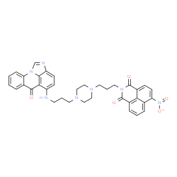 ChemSpider 2D Image | 6-Nitro-2-[3-(4-{3-[(6-oxo-6H-imidazo[4,5,1-de]acridin-5-yl)amino]propyl}-1-piperazinyl)propyl]-1H-benzo[de]isoquinoline-1,3(2H)-dione | C36H33N7O5