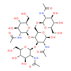 ChemSpider 2D Image | 2-Acetamido-2-deoxy-beta-D-glucopyranosyl-(1->3)-[2-acetamido-2-deoxy-beta-D-glucopyranosyl-(1->4)]-[2-acetamido-2-deoxy-beta-D-glucopyranosyl-(1->6)]-2-acetamido-2-deoxy-beta-D-glucopyranose | C32H54N4O21