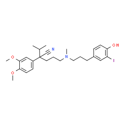 ChemSpider 2D Image | 2-(3,4-Dimethoxyphenyl)-5-{[3-(4-hydroxy-3-iodophenyl)propyl](methyl)amino}-2-isopropylpentanenitrile | C26H35IN2O3