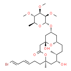 ChemSpider 2D Image | (1S,5R,7R,8R,11S,13R)-5-[(3E,5E)-6-Bromo-3,5-hexadien-1-yl]-1,7-dihydroxy-5,8-dimethyl-3-oxo-4,15-dioxabicyclo[9.3.1]pentadec-13-yl 6-deoxy-2,3,4-tri-O-methyl-alpha-L-mannopyranoside | C30H49BrO10