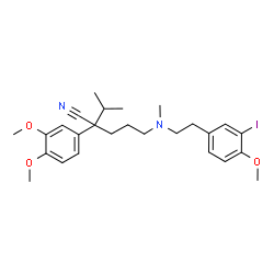 ChemSpider 2D Image | 2-(3,4-Dimethoxyphenyl)-5-{[2-(3-iodo-4-methoxyphenyl)ethyl](methyl)amino}-2-isopropylpentanenitrile | C26H35IN2O3