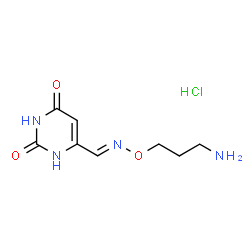 ChemSpider 2D Image | 6-{(E)-[(3-Aminopropoxy)imino]methyl}-2,4(1H,3H)-pyrimidinedione hydrochloride (1:1) | C8H13ClN4O3