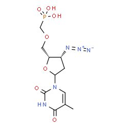 ChemSpider 2D Image | 1-[3-Azido-2,3-dideoxy-5-O-(phosphonomethyl)-D-threo-pentofuranosyl]-5-methyl-2,4(1H,3H)-pyrimidinedione | C11H16N5O7P