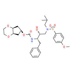 ChemSpider 2D Image | (4aR,6r,7aS)-Hexahydro-4aH-cyclopenta[b][1,4]dioxin-6-yl [(2S,3R)-3-hydroxy-4-{isobutyl[(4-methoxyphenyl)sulfonyl]amino}-1-phenyl-2-butanyl]carbamate | C29H40N2O8S