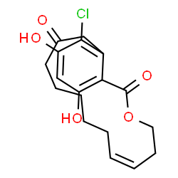 ChemSpider 2D Image | (5Z)-14-Chloro-15,17-dihydroxy-4,7,8,9,10,11-hexahydro-2-benzoxacyclopentadecine-1,12(3H,13H)-dione | C18H21ClO5