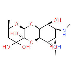 ChemSpider 2D Image | (2R,4aR,5aR,6S,7S,8R,9S,9aR,10aS)-2-Methyl-6,8-bis(methylamino)hexahydro-2H-pyrano[2,3-b][1,4]benzodioxine-4,4,4a,7,9(3H,10aH)-pentol | C14H26N2O8