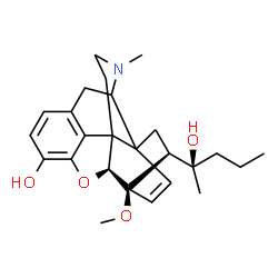 ChemSpider 2D Image | (5beta,18S)-18-[(2R)-2-Hydroxy-2-pentanyl]-6-methoxy-17-methyl-7,8-didehydro-18,19-dihydro-4,5-epoxy-6,14-ethenomorphinan-3-ol | C25H33NO4