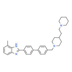 ChemSpider 2D Image | 4-Methyl-2-[4'-({4-[2-(1-piperidinyl)ethyl]-1-piperidinyl}methyl)-4-biphenylyl]-1H-benzimidazole | C33H40N4