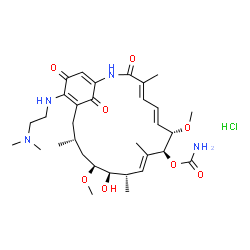 ChemSpider 2D Image | (4E,6E,8S,9S,10E,12S,13R,14S,16R)-19-{[2-(Dimethylamino)ethyl]amino}-13-hydroxy-8,14-dimethoxy-4,10,12,16-tetramethyl-3,20,22-trioxo-2-azabicyclo[16.3.1]docosa-1(21),4,6,10,18-pentaen-9-yl carbamate h
ydrochloride (1:1) | C32H49ClN4O8
