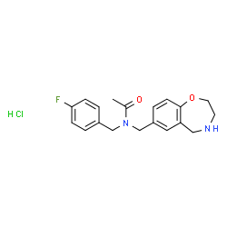 ChemSpider 2D Image | N-(4-Fluorobenzyl)-N-(2,3,4,5-tetrahydro-1,4-benzoxazepin-7-ylmethyl)acetamide hydrochloride (1:1) | C19H22ClFN2O2