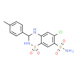 ChemSpider 2D Image | 6-Chloro-3-(4-methylphenyl)-3,4-dihydro-2H-1,2,4-benzothiadiazine-7-sulfonamide 1,1-dioxide | C14H14ClN3O4S2