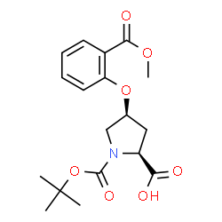 ChemSpider 2D Image | (4S)-4-[2-(Methoxycarbonyl)phenoxy]-1-{[(2-methyl-2-propanyl)oxy]carbonyl}-L-proline | C18H23NO7