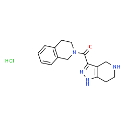 ChemSpider 2D Image | (3,4-dihydroisoquinolin-2(1H)-yl)(4,5,6,7-tetrahydro-1H-pyrazolo[4,3-c]pyridin-3-yl)methanone hydrochloride | C16H19ClN4O