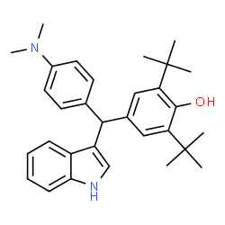ChemSpider 2D Image | 2,6-Di-tert-butyl-4-{[4-(dimethylamino)phenyl](1H-indol-3-yl)methyl}phenol | C31H38N2O