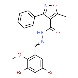 ChemSpider 2D Image | N'-(3,5-Dibromo-2-methoxybenzylidene)-5-methyl-3-phenyl-1,2-oxazole-4-carbohydrazide | C19H15Br2N3O3