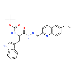 ChemSpider 2D Image | 2-Methyl-2-propanyl [3-(1H-indol-3-yl)-1-{2-[(6-methoxy-2-quinolinyl)methylene]hydrazino}-1-oxo-2-propanyl]carbamate | C27H29N5O4