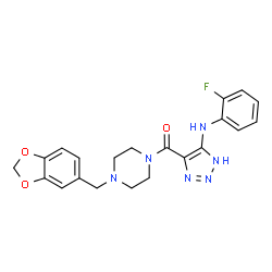 ChemSpider 2D Image | [4-(1,3-Benzodioxol-5-ylmethyl)-1-piperazinyl]{4-[(2-fluorophenyl)amino]-1H-1,2,3-triazol-5-yl}methanone | C21H21FN6O3