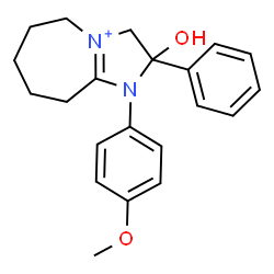 ChemSpider 2D Image | 3H-Imidazo[1,2-a]azepinium, 2,5,6,7,8,9-hexahydro-2-hydroxy-1-(4-methoxyphenyl)-2-phenyl- | C21H25N2O2
