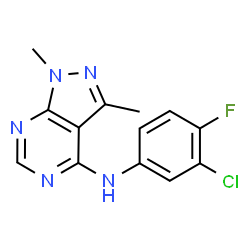 ChemSpider 2D Image | N-(3-Chloro-4-fluorophenyl)-1,3-dimethyl-1H-pyrazolo[3,4-d]pyrimidin-4-amine | C13H11ClFN5