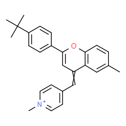 ChemSpider 2D Image | 1-Methyl-4-({6-methyl-2-[4-(2-methyl-2-propanyl)phenyl]-4H-chromen-4-ylidene}methyl)pyridinium | C27H28NO