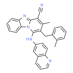ChemSpider 2D Image | 3-Methyl-2-(2-methylbenzyl)-1-(6-quinolinylamino)pyrido[1,2-a]benzimidazole-4-carbonitrile | C30H23N5