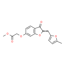 ChemSpider 2D Image | Methyl ({2-[(5-methyl-2-furyl)methylene]-3-oxo-2,3-dihydro-1-benzofuran-6-yl}oxy)acetate | C17H14O6