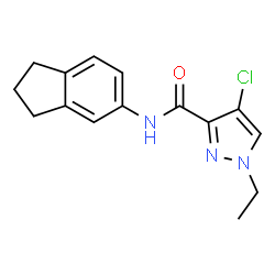 ChemSpider 2D Image | 4-Chloro-N-(2,3-dihydro-1H-inden-5-yl)-1-ethyl-1H-pyrazole-3-carboxamide | C15H16ClN3O